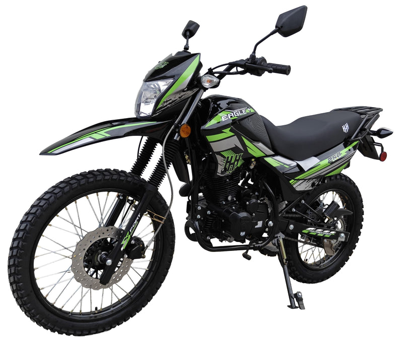 HHH Eagle 250 Dirt Bike HAWK 4-Stroke Gas Dual Sport Enduro Motorcycle 5-Speed Manual Transmission Electric/Kick Start  21"/18" Wheels, Front & Rear Hydraulic Disc Brakes