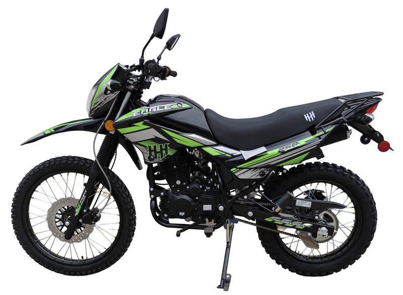 HHH Eagle 250 Dirt Bike HAWK 4-Stroke Gas Dual Sport Enduro Motorcycle 5-Speed Manual Transmission Electric/Kick Start  21"/18" Wheels, Front & Rear Hydraulic Disc Brakes