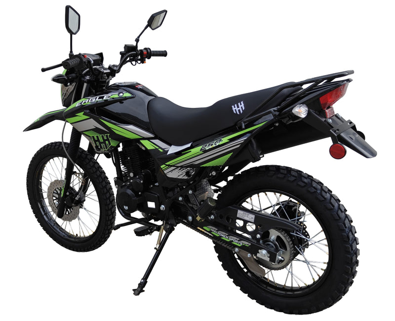 HHH Eagle 250 Dirt Bike HAWK 4-Stroke Gas Dual Sport Enduro Motorcycle 5-Speed Manual Transmission Electric/Kick Start  21"/18" Wheels, Front & Rear Hydraulic Disc Brakes