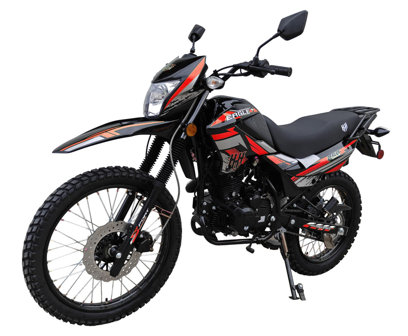 HHH Eagle 250 Dirt Bike HAWK 4-Stroke Gas Dual Sport Enduro Motorcycle 5-Speed Manual Transmission Electric/Kick Start  21"/18" Wheels, Front & Rear Hydraulic Disc Brakes