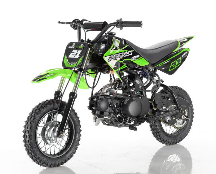 Apollo Motors DB-21 70cc Kids Dirt Bike | Semi-Automatic 4-Gear | Training Wheels | CARB Approved