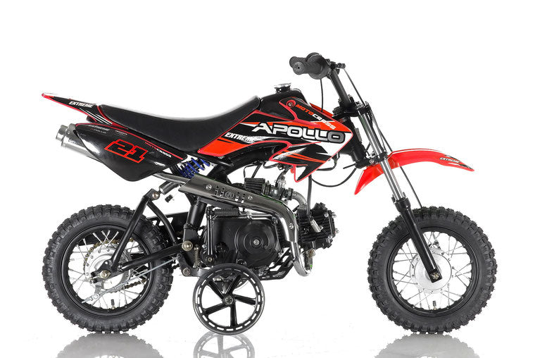 Apollo Motors DB-21 70cc Kids Dirt Bike | Semi-Automatic 4-Gear | Training Wheels | CARB Approved