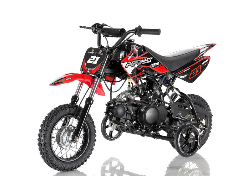 Apollo Motors DB-21 70cc Kids Dirt Bike | Semi-Automatic 4-Gear | Training Wheels | CARB Approved