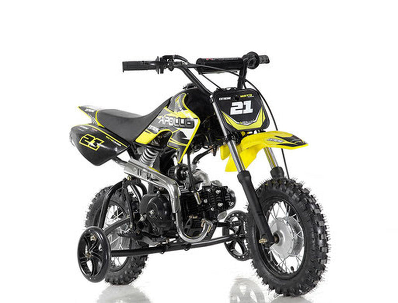 Apollo Motors DB-21 70cc Kids Dirt Bike | Semi-Automatic 4-Gear | Training Wheels | CARB Approved