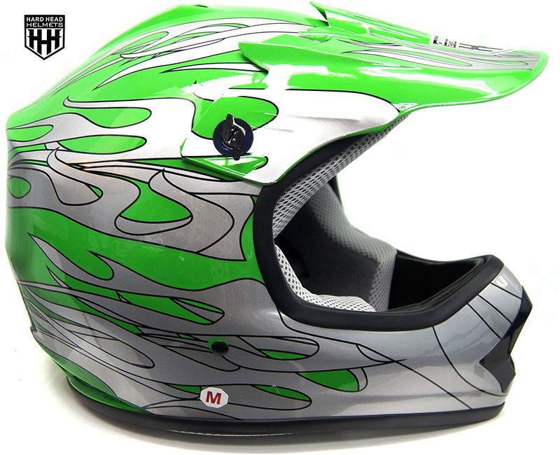 HHH DOT Youth & Kids Helmet | Dirt Bike | ATV | MX | Off-Road | Green Flame