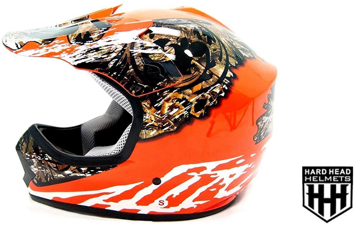 HHH DOT Youth & Kids Helmet for Dirtbike ATV Motocross MX Offroad Motorcyle Street bike Snowmobile Helmet with VISOR-Orange-Camo-USA