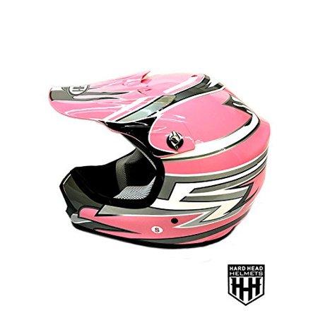 HHH DOT Youth & Kids Helmet for Dirtbike ATV Motocross MX Offroad Motorcyle Street bike Snowmobile Helmet with VISOR-Pink-Stripe-USA