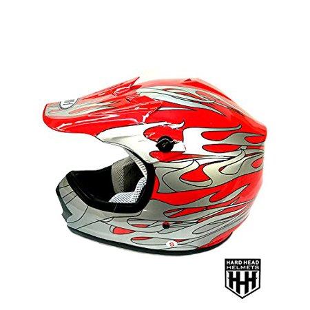 HHH DOT Youth & Kids Helmet for Dirtbike ATV Motocross MX Offroad Motorcyle Street bike Snowmobile Helmet with VISOR-Red-Flame-USA