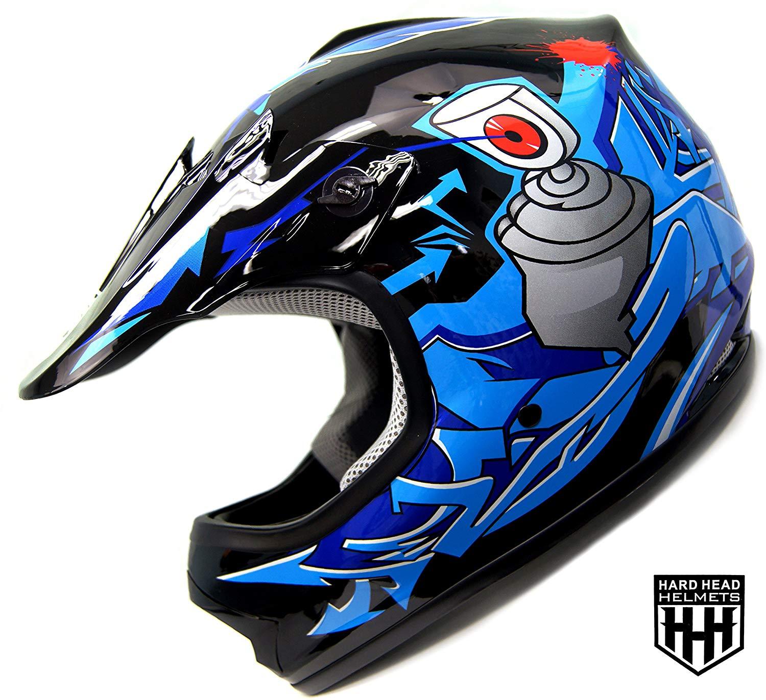 HHH DOT Youth & Kids Helmet for Dirtbike ATV Motocross MX Offroad Motorcyle Street bike Snowmobile Helmet with VISOR-Blue-Black-USA