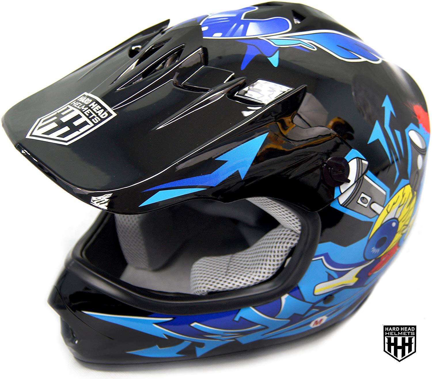 HHH DOT Youth & Kids Helmet for Dirtbike ATV Motocross MX Offroad Motorcyle Street bike Snowmobile Helmet with VISOR-Blue-Black-USA