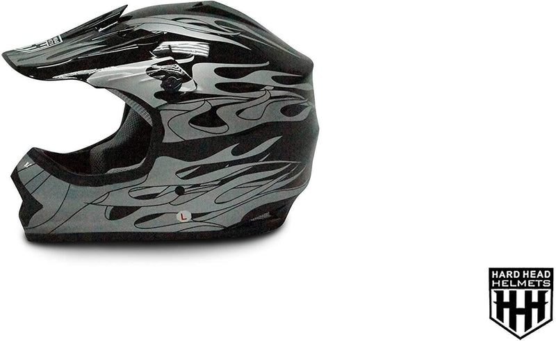 HHH DOT Youth & Kids Helmet | Dirt Bike | ATV | MX | Off-Road | Black Flame