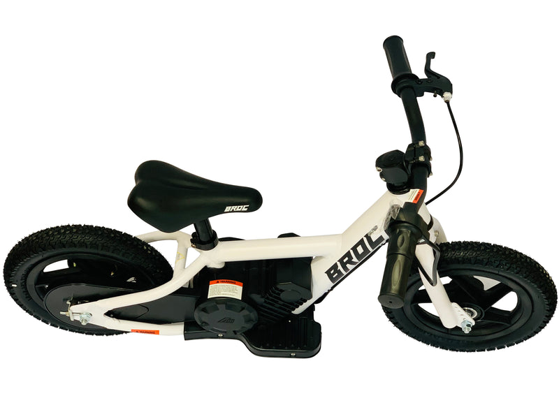 BROC USA 12″ Balance E-Bike | Dual Speed | Safety Brake Cut Switch | White