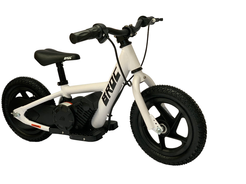 BROC USA 12″ Balance E-Bike | Dual Speed | Safety Brake Cut Switch | White